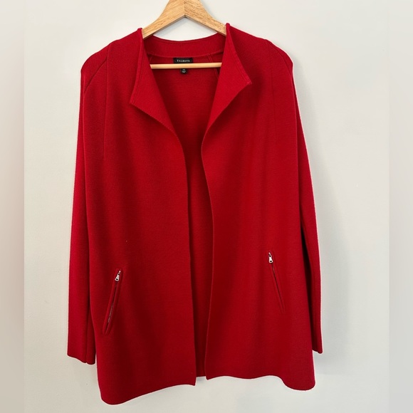Talbots Sweaters - Talbots 100% Merino Wool Long Knit Open Concept Cardigan Red Zip Pockets Size XS